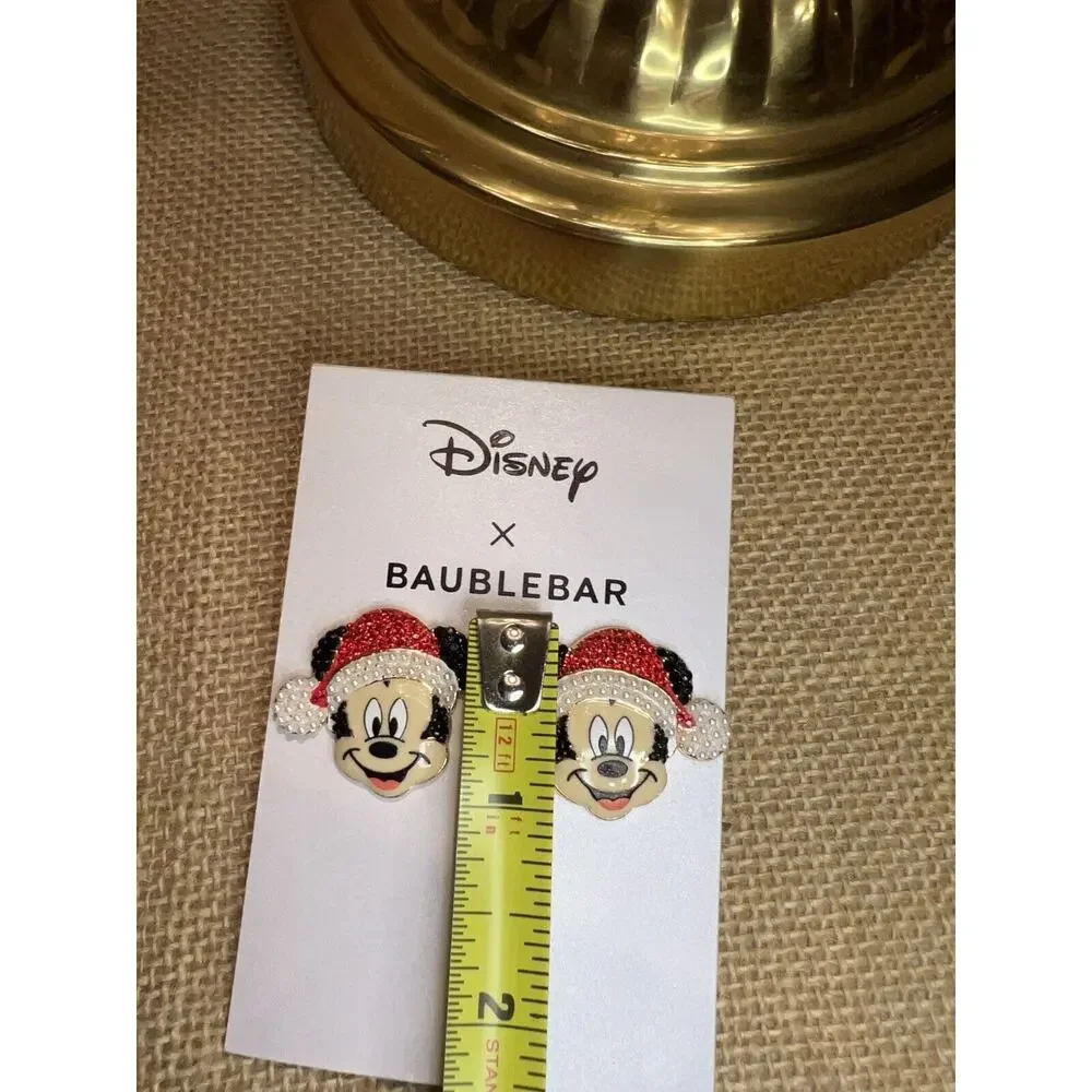 Disney X BaubleBar Mickey Mouse Santa's Helper Earrings With Santa Hat—New